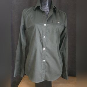 Women's Classic Olive Button-Up Blouse